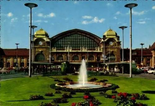 Ak Basel Stadt Schweiz, Zentralbahnhof, Springbrunnen