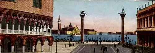 Ak Venezia Venedig Veneto, Piazza San Marco, Säulen mit Löwe und Heiliger, venezianische Archi...