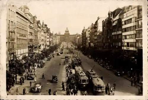Ak Praha Prag Tschechien, Wenzelsplatz, Verkehr, Straßenbahnen