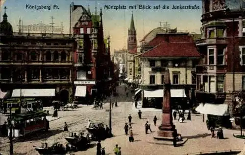 Ak Kaliningrad Königsberg Ostpreußen, Münzplatz, Blick auf Junkerstraße