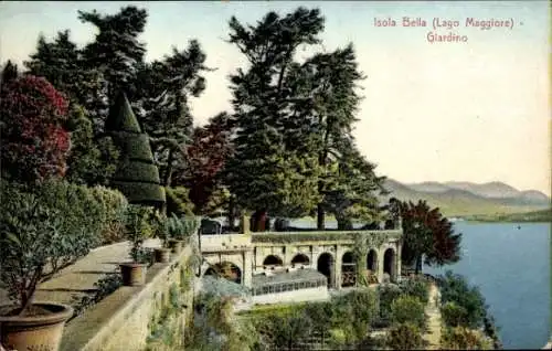 Ak Isola Bella Lago Maggiore Piemonte, Gartenansicht der  Bäume, Wasser