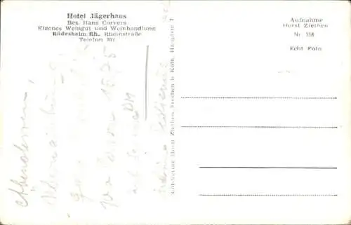 Ak Rüdesheim am Rhein, Hotel Jägerhaus