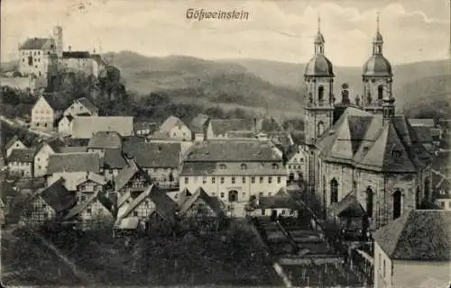 Ak Gössweinstein Gößweinstein in Oberfranken, Stadtansicht, Kirche, Burgruine, Häuser, Landschaft