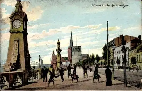 Ak Düsseldorf am Rhein, Uferansicht, Radschläger