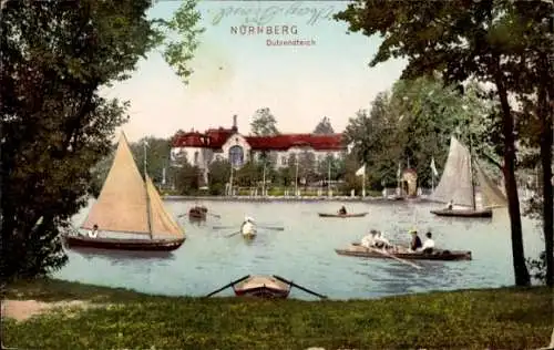Ak Dutzendteich Nürnberg in Mittelfranken Bayern, Segelboote, Ruderboote