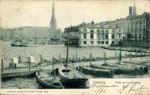 Ak Hamburg Mitte Neustadt, Dammtor, Boote am Jungfernstieg, Hamburger Stadtansicht, historisch...
