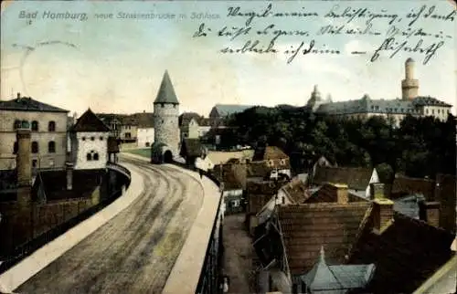 Ak Bad Homburg vor der Höhe Hessen, Neue Straßenbrücke, Schloss, historische Gebäude, Einfamil...