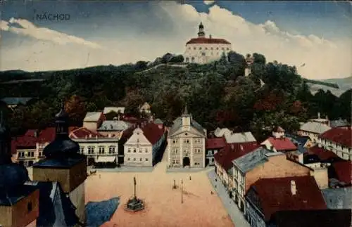 Ak Náchod Region Königgrätz, Platz, Burg, Teilansicht