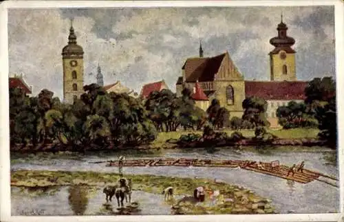 Künstler Ak České Budějovice Budweis Südböhmen, Teilansicht