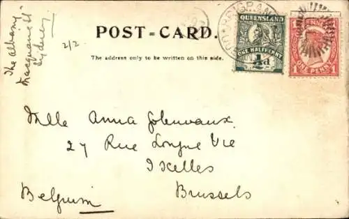 Ak Brisbane Australien, AUSTINAC HATTERS, Queen Street, von Edward Street, Stadtansicht