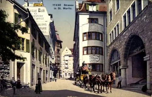 Ak Sankt Moritz Kanton Graubünden, Straße, Kutsche, Post