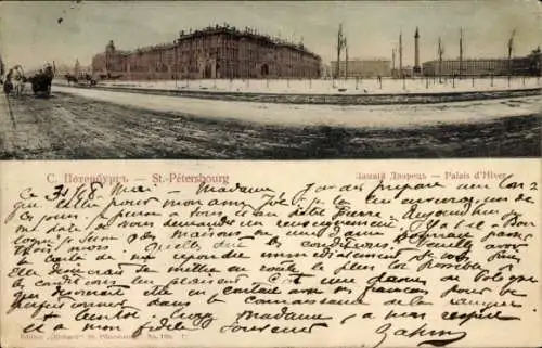 Ak Sankt Petersburg Russland, Winterpalast, Palais d'Hiver, historische Architektur, schneebed...