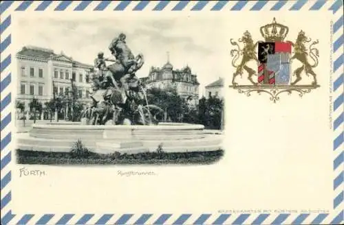 Präge Wappen Passepartout Ak Fürth in Mittelfranken Bayern, Kunstbrunnen