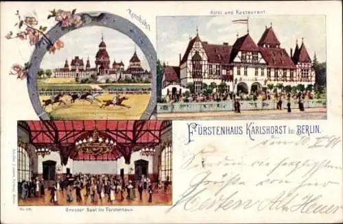 Litho Berlin Lichtenberg Karlshorst, Rennbahn, Hotel und Restaurant Fürstenhaus, Innenansicht