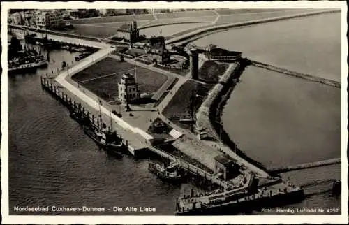 Ak Duhnen Cuxhaven in Niedersachsen, Fliegeraufnahme, Die Alte Liebe, Leuchtturm