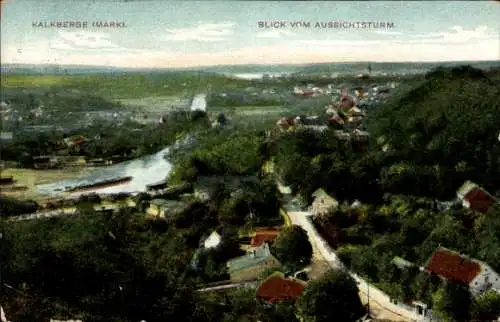 Ak Kalkberge Rüdersdorf in der Mark, Panoramablick, Aussichtsturm, Fluss, Häuser, ländliche La...