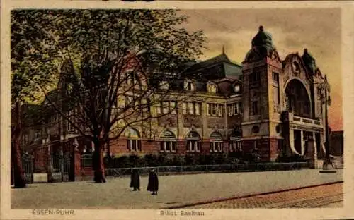 Ak Essen im Ruhrgebiet, Historisches Gebäude, Städtischer Saalbau, Spaziergänger