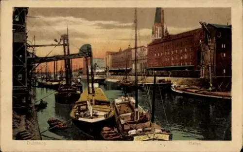 Ak Duisburg Ruhrgebiet, Partie am Fluss, Blick auf die Boote