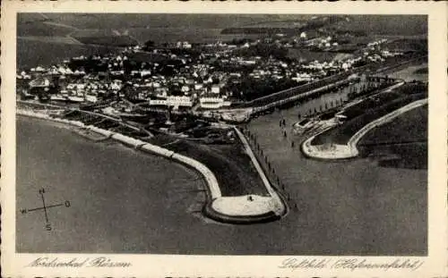 Ak Nordseebad Büsum, Luftbild, Hafeneinfahrt, Nordseebad Büsum