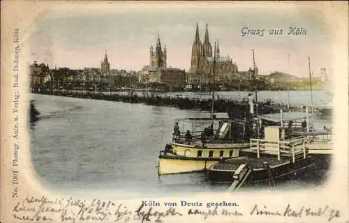 Ak Deutz Köln am Rhein, Historische Ansicht, Köln Deutz, Kirche, Schiffe, Fluss