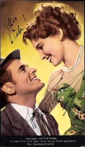 Ak Schauspieler O. W. Fischer, Frau, Portrait, Autogramm