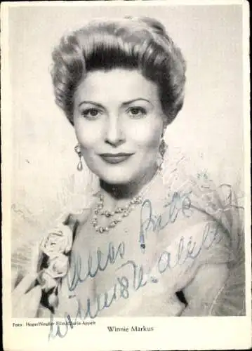 Ak Schauspielerin Winnie Markus, Portrait, Autogramm