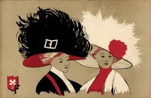 Künstler Ak zwei Damen mit Hüten, Wappen