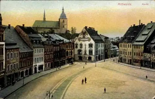 Ak Mittweida in Sachsen, Marktplatz, Kirche