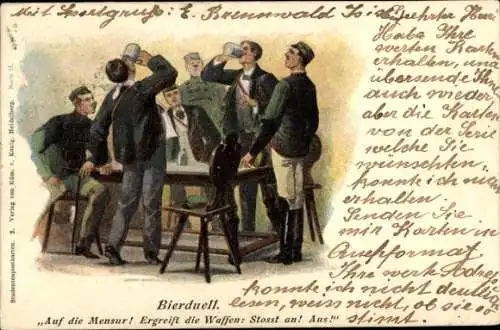 Studentika Litho Bierduell, Auf die Mensur, Studentenleben
