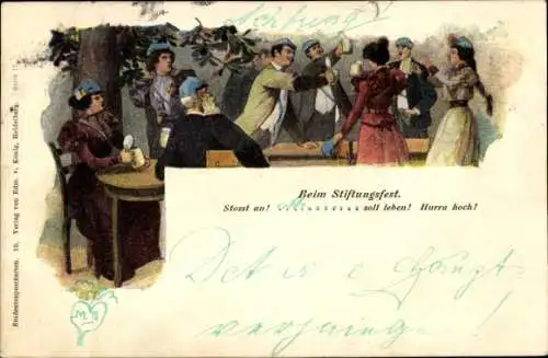 Studentika Litho Beim Stiftungsfest, Studenten und Frauen