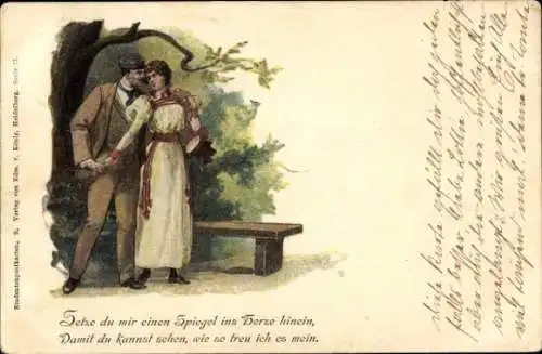 Studentika Litho Liebespaar, Setze du mir einen Spiegel ins Herze hinein