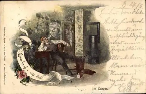 Studentika Litho Im Karzer, Student rauchend in der Strafzelle