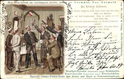 Studentika Künstler Ak Arnould, G., Des Trinkers Testament