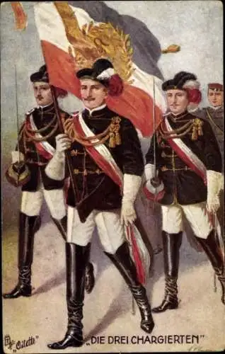 Ak Die Drei Chargierten, Studenten in Uniformen, Fahnen