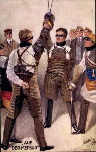 Studentika Künstler Ak Auf der Mensur, Studenten, Fechtkampf