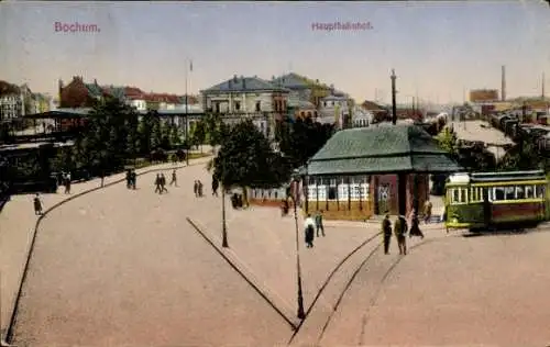 Ak Bochum im Ruhrgebiet, Hauptbahnhof, Straßenbahn