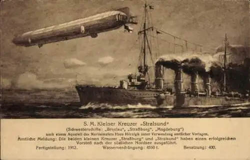 Ak Deutsches Kriegsschiff SM Stralsund, Kleiner Kreuzer, Zeppelin