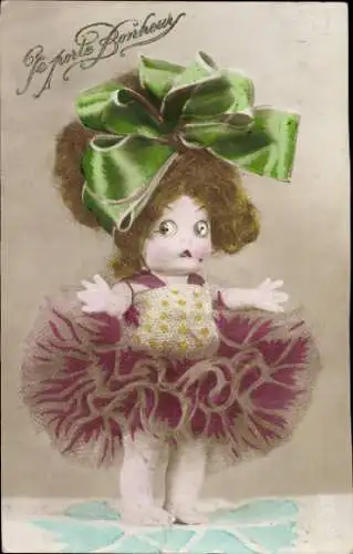 Wackelaugen Ak Glücksbringer, Puppe im Kleid