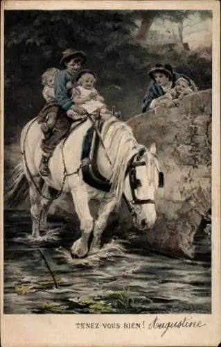 Künstler Ak Kinder auf einem Pferd, Steinbrücke