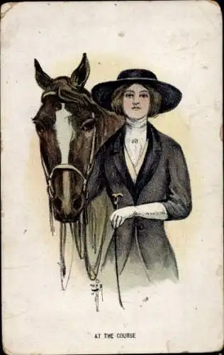 Künstler Ak Reiterin, Pferd