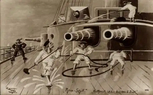 Künstler Ak Deutsche Marine, Rein-Schiff, Na Mensch, ick bun doch kren U. Boot, Humor