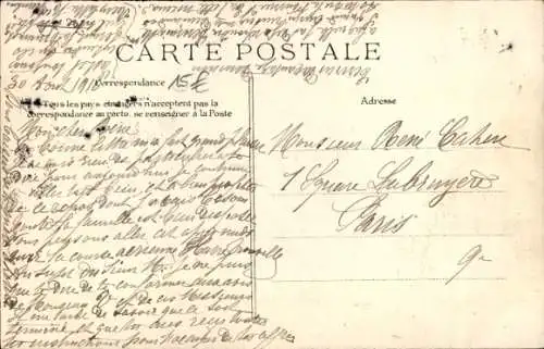 CPA Circuit de l'est d'Aviation, Aubrun parti d'Amiens à 5 heures 9 arrive à Issy-les-Moulineux