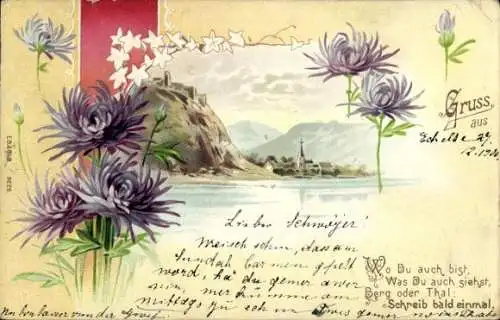 Passepartout Litho Wo Du auch bist, Was Du auch siehst, Berg oder Thal Schreib bald einmal, Gedicht