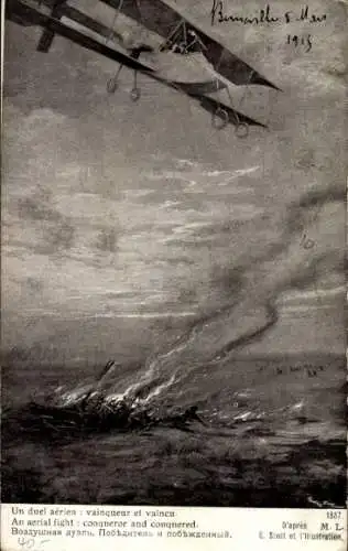 CPA Un duel aérien vainqueur et vaincu, Guerre 1914-1918