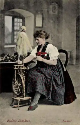 Ak Tiroler Trachten, Brenner, Spinnrad