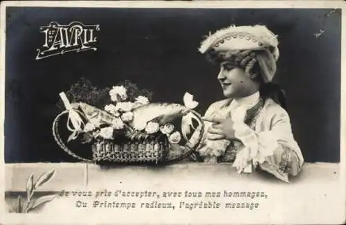 Ak 1. April, Fische, Junge im Kostüm