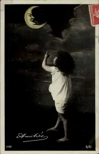 Ak Freundschaft, Kind, Mondsichel
