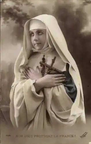 Ak Mein Gott schützen Frankreich, Junge Frau als Nonne
