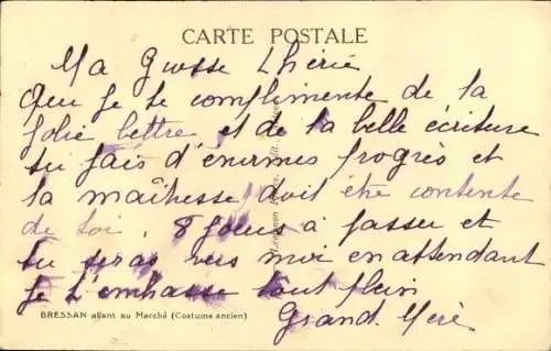 Ak Bressan allant au Marché, Costume ancien