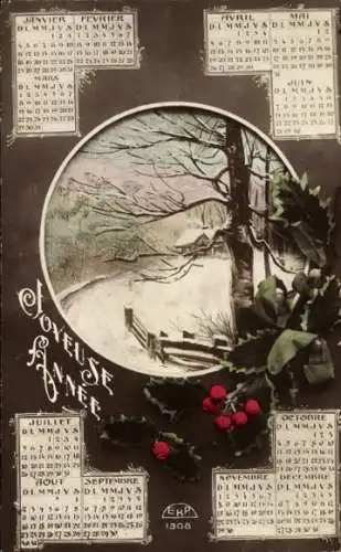Ak Glückwunsch Neujahr, Ortspartie, Kalender